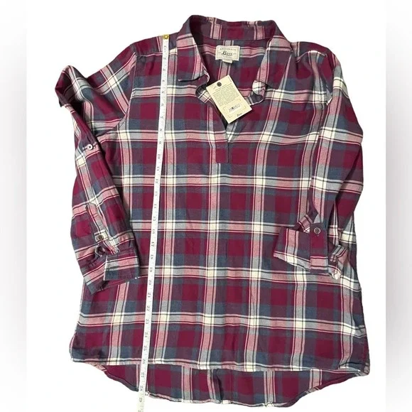 G.H.‎ Bass & Co. Lightweight Plaid Long Sleeved Shirt Medium Roll Tab Sleeve NWT - Picture 7 of 10